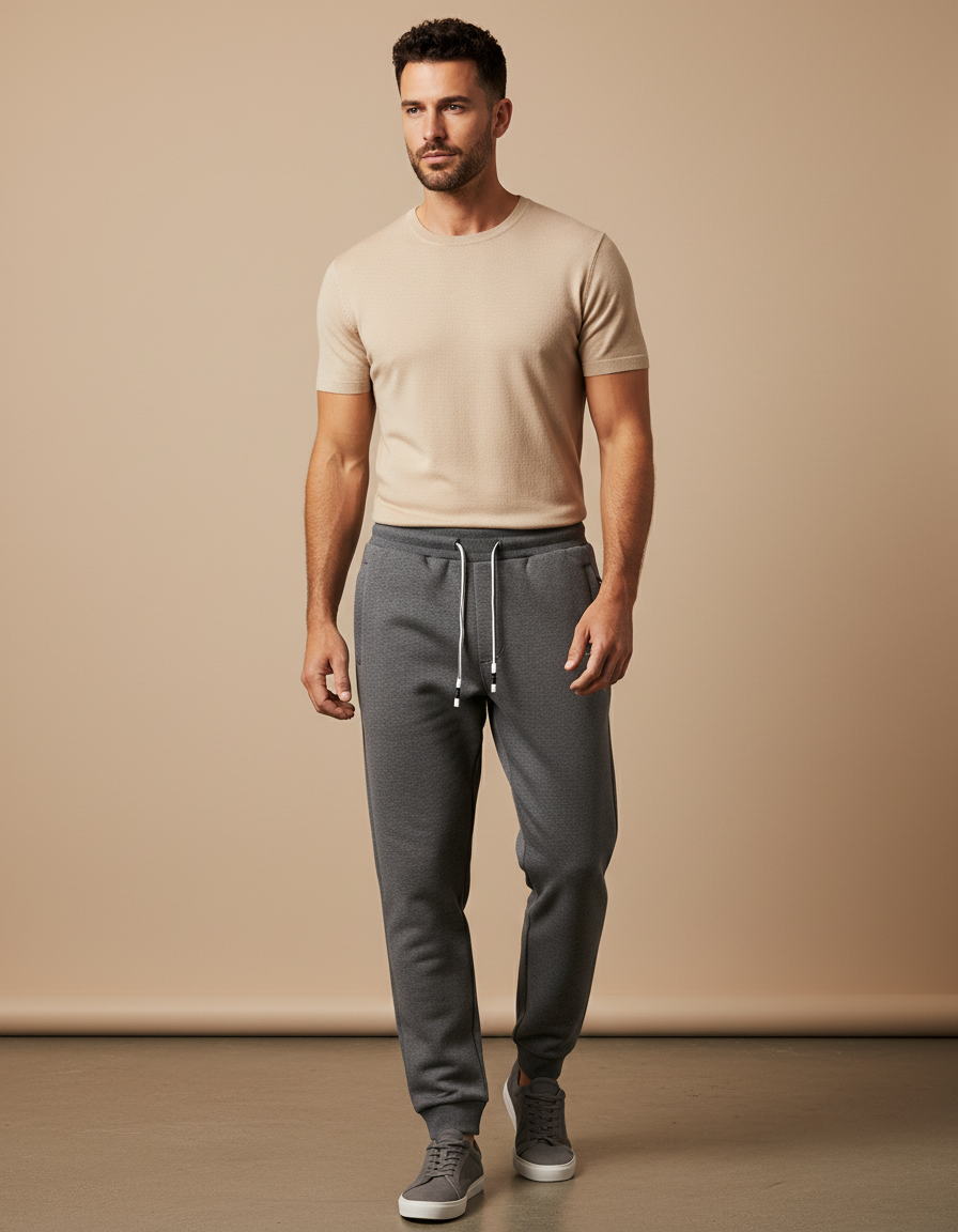 Pantalon Gris Jogging Cordon Décontracté Homme Molletonné