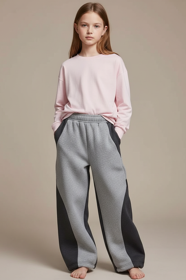 Pantalon Gris Ample Bicolore Molleton Doux
