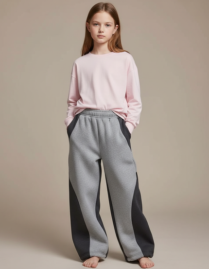 Pantalon Gris Ample Bicolore Molleton Doux