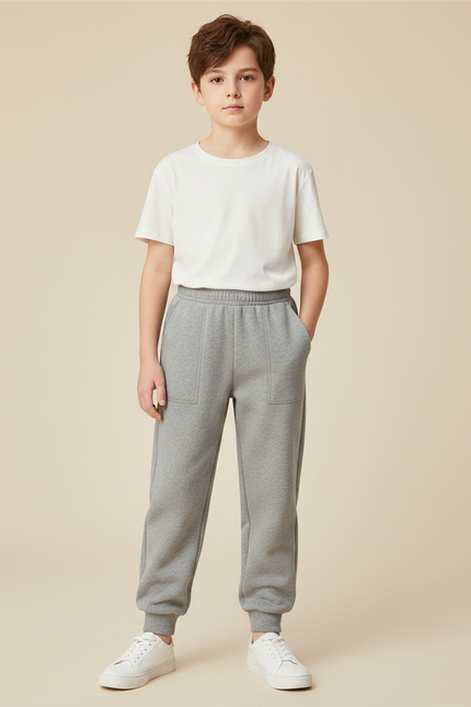 Pantalon Gris Molletonné Décontracté Enfant Sport Basique
