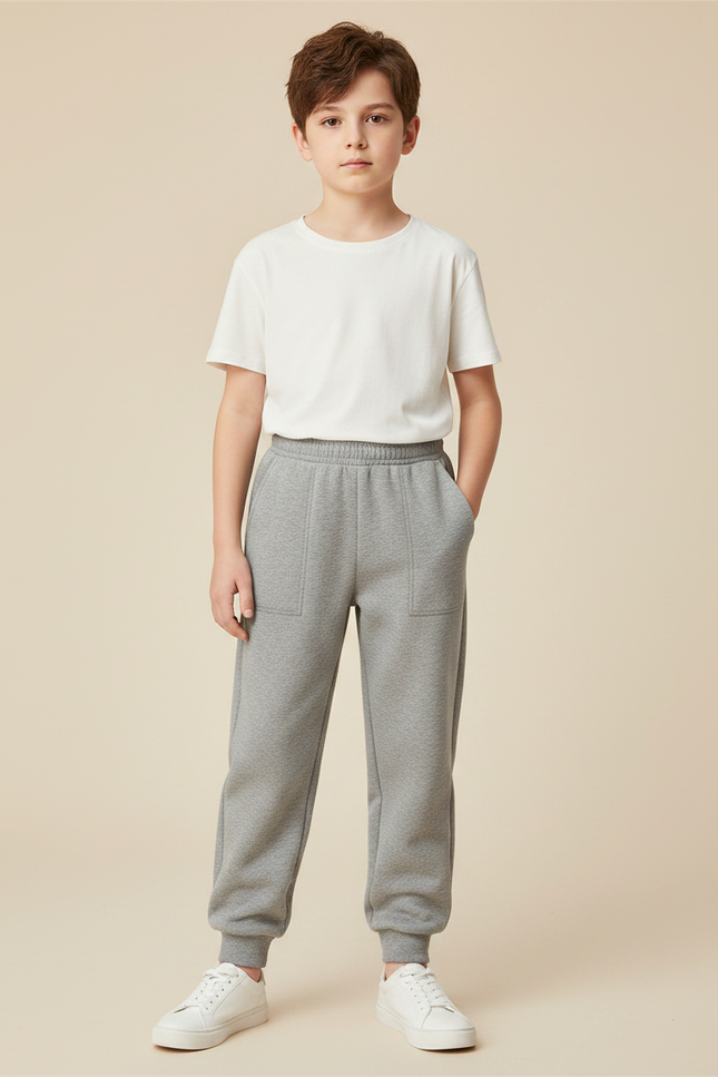 Pantalon Gris Molletonné Décontracté Enfant Sport Basique
