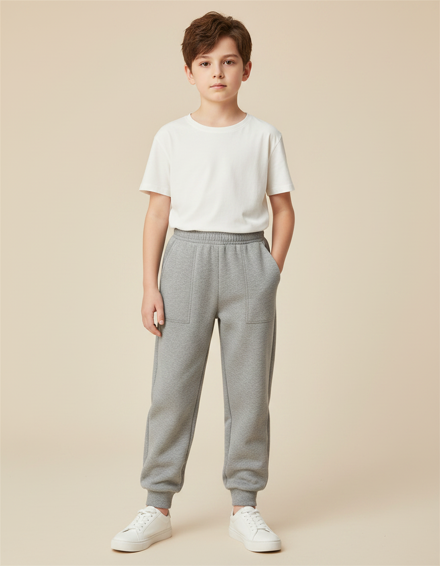 Pantalon Gris Molletonné Décontracté Enfant Sport Basique