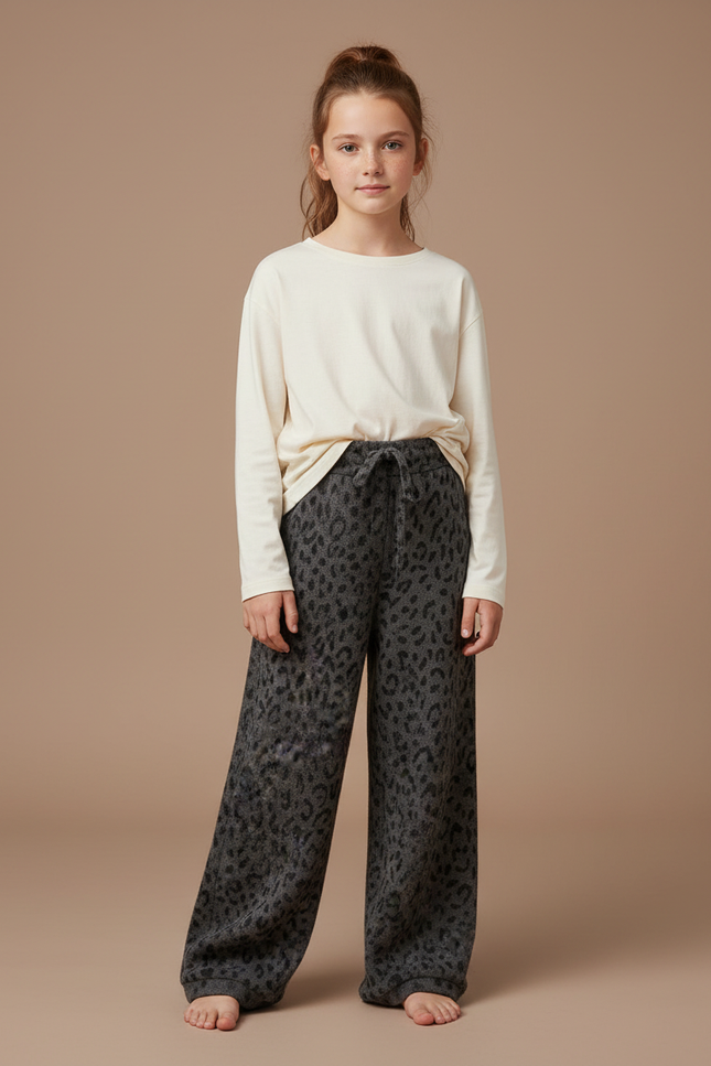 Pantalon Gris Ample Léopard Molletonné Fille