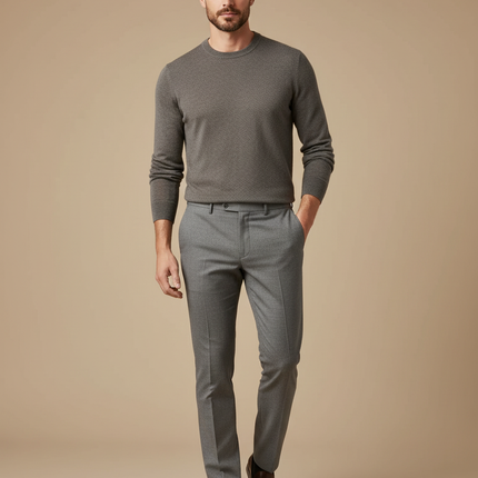 Pantalon De Costume Gris A Carreaux - Laine