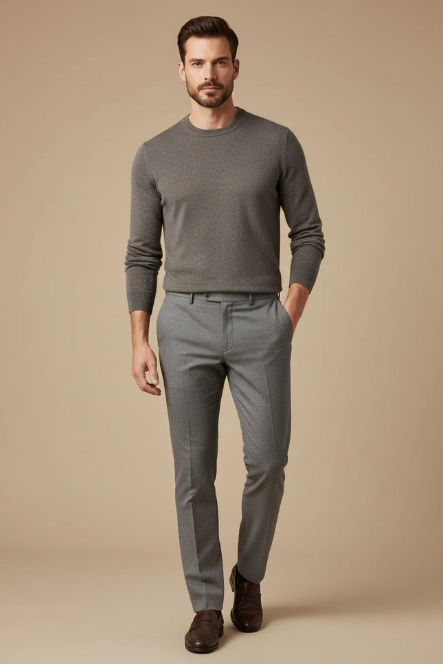 Pantalon De Costume Gris A Carreaux - Laine