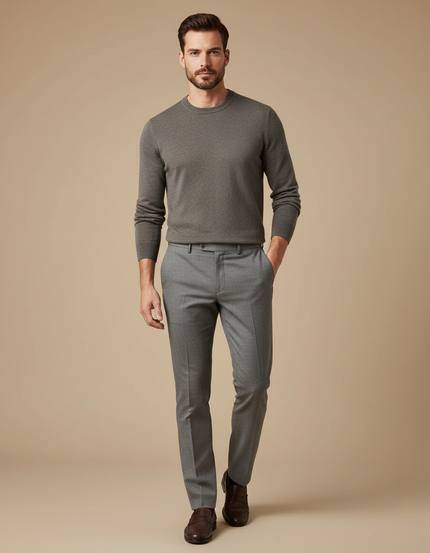 Pantalon De Costume Gris A Carreaux - Laine