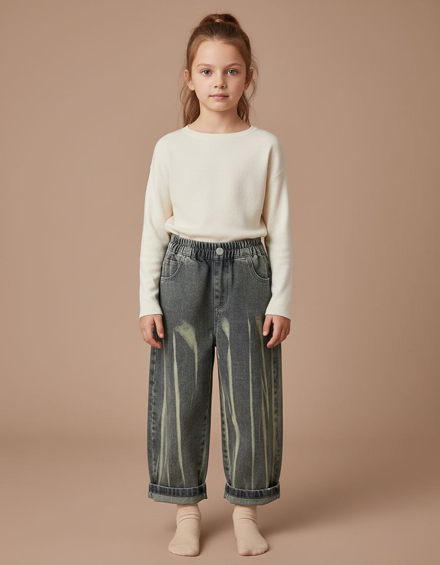 Pantalon Gris Délavé Ample Taille Élastique Enfant - Jean