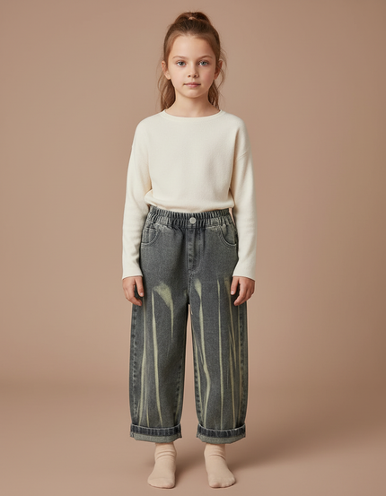 Pantalon Gris Délavé Ample Taille Élastique Enfant - Jean