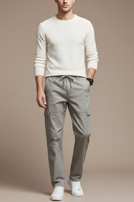 Pantalon Gris Cargo Homme Coton Droit Décontracté