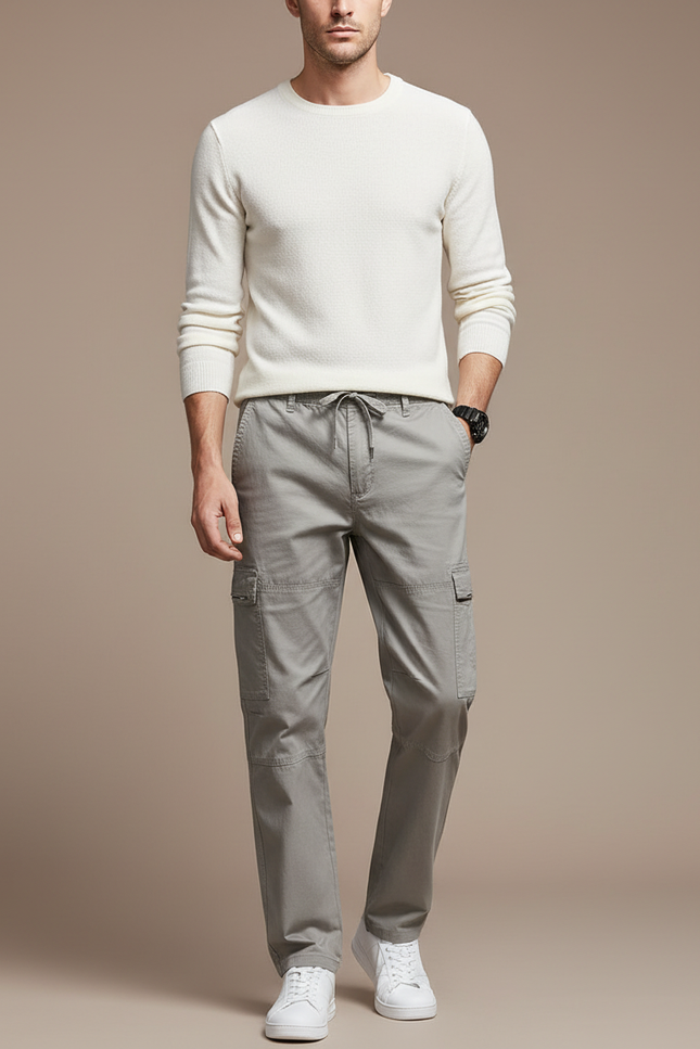 Pantalon Gris Cargo Homme Coton Droit Décontracté