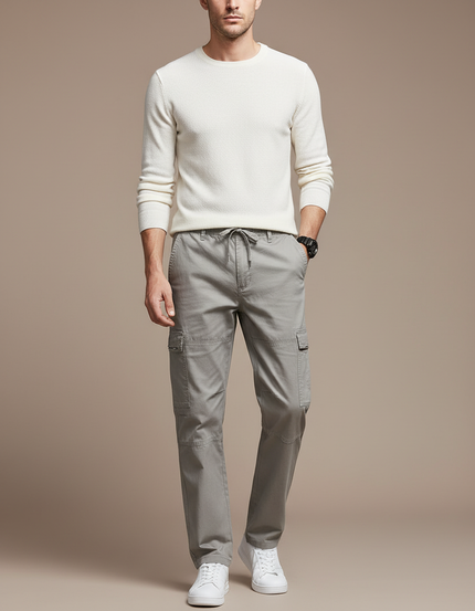 Pantalon Gris Cargo Homme Coton Droit Décontracté