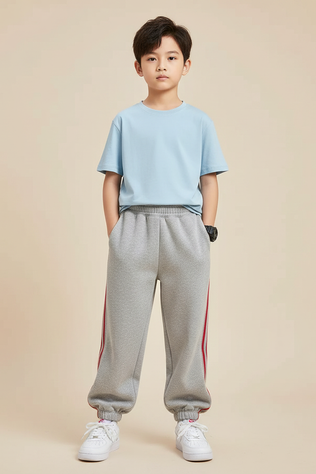 Pantalon Gris Molletonné Sport Rayures Rouges Enfant