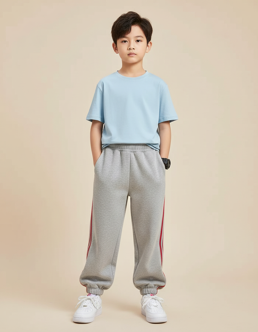 Pantalon Gris Molletonné Sport Rayures Rouges Enfant
