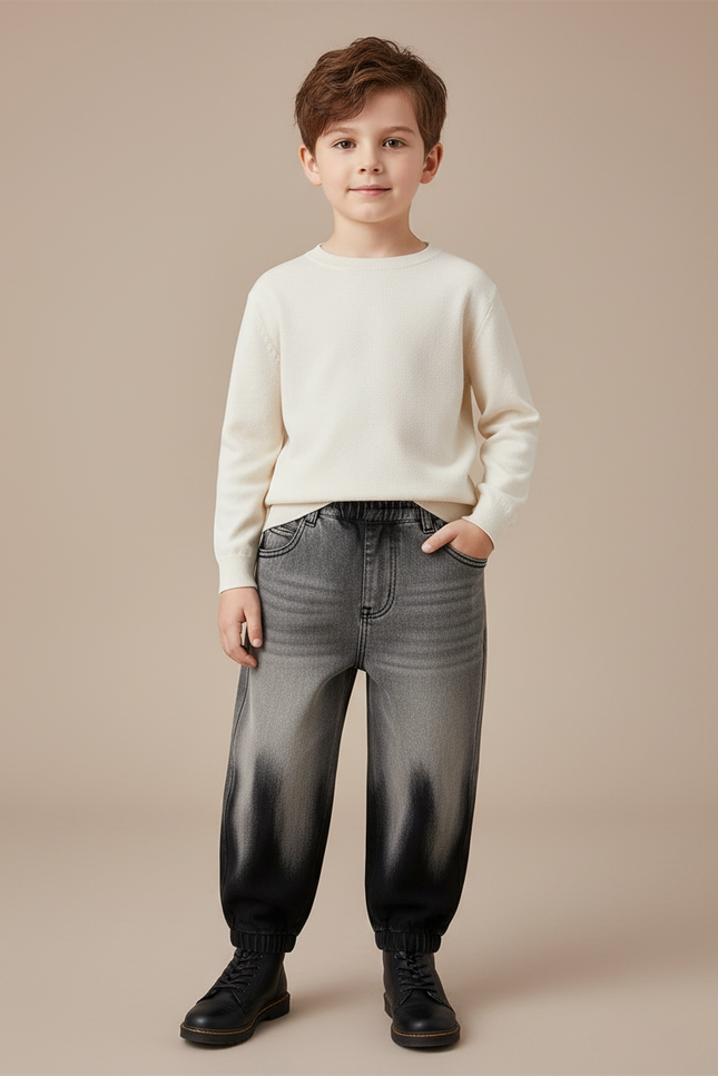 Pantalon Gris Dégradé Ample Décontracté Garçon - Jean