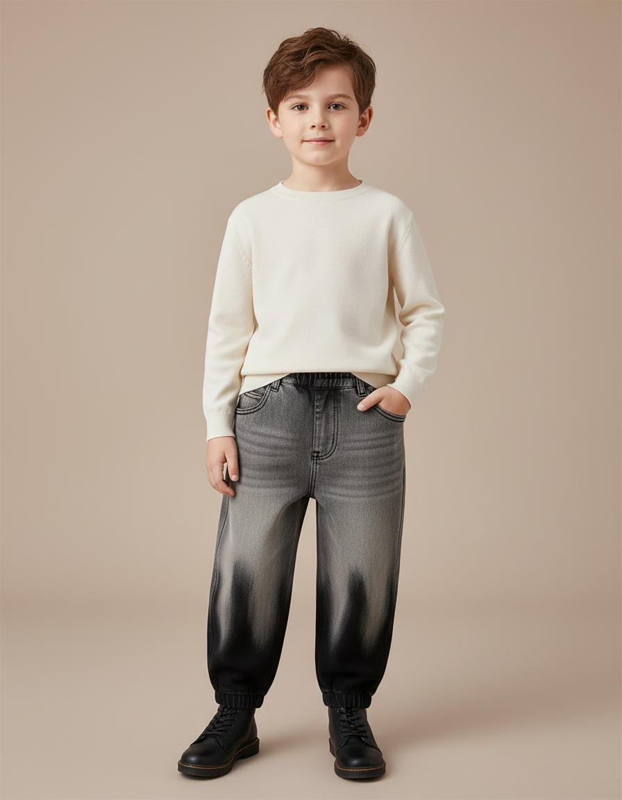 Pantalon Gris Dégradé Ample Décontracté Garçon - Jean