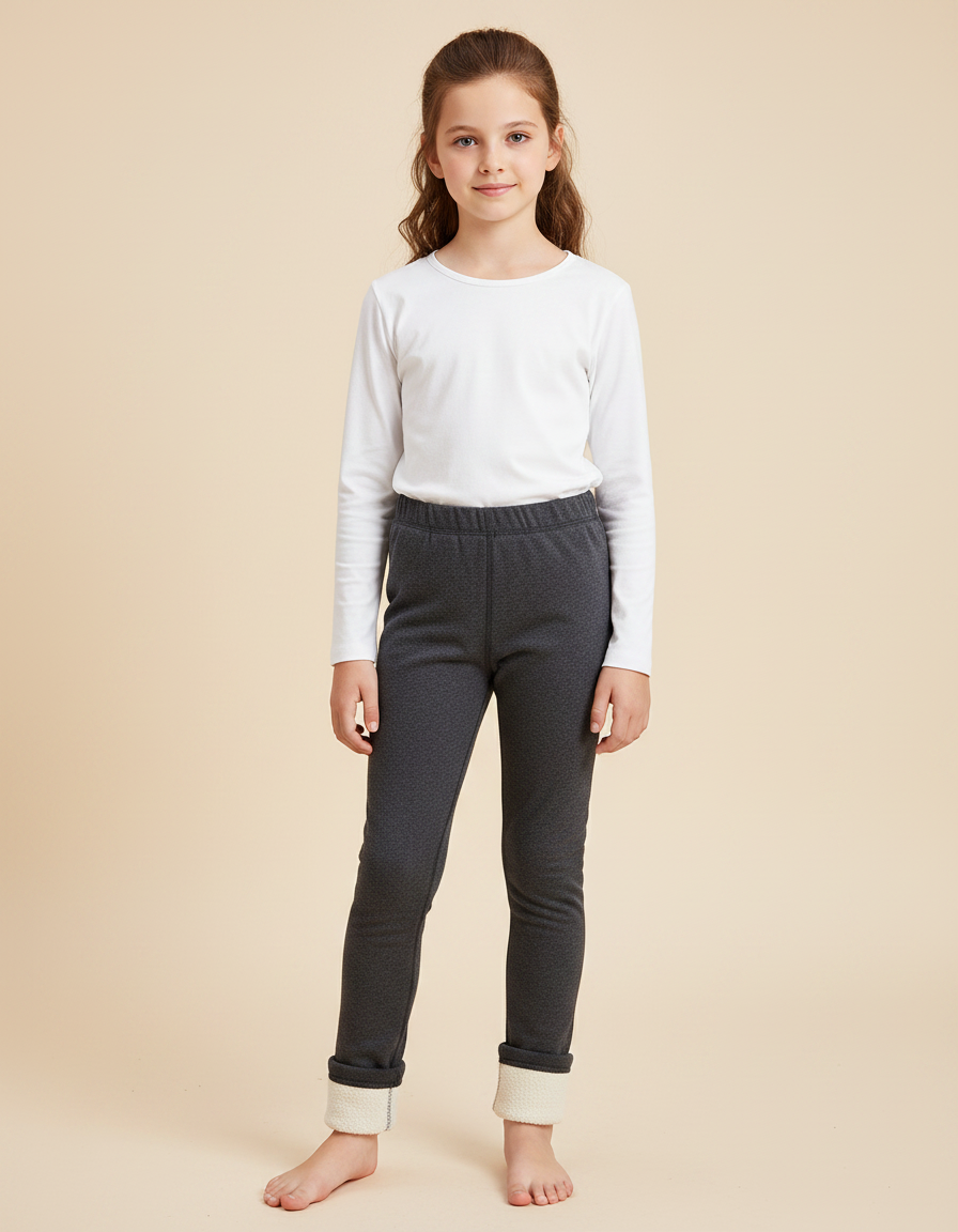 Pantalon Gris Doublé Chaud Hiver Fille - Molleton