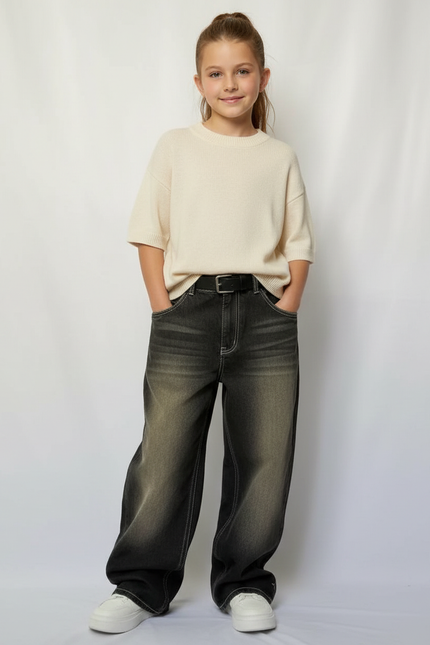 Pantalon Gris Large Décontracté Délavé Unisexe - Jean