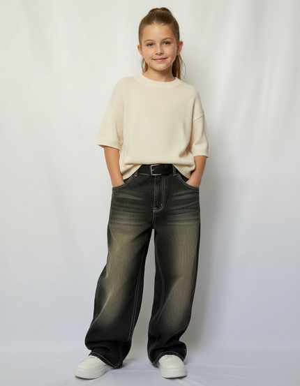 Pantalon Gris Large Décontracté Délavé Unisexe - Jean