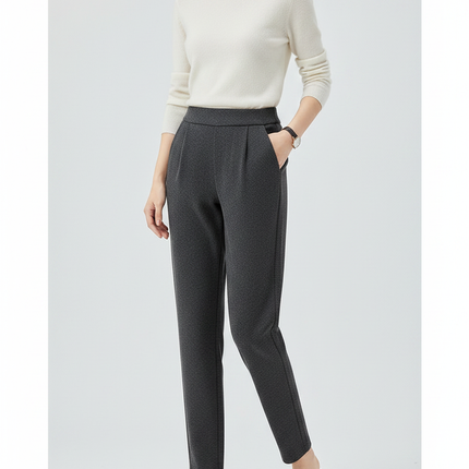 Pantalon Gris Texturé Plissé Slim Élégant Femme - Maille