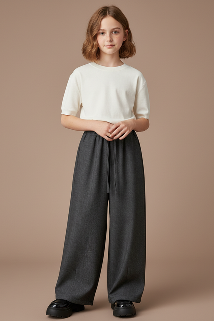 Pantalon Gris Ample Décontracté Enfant Large - Tweed