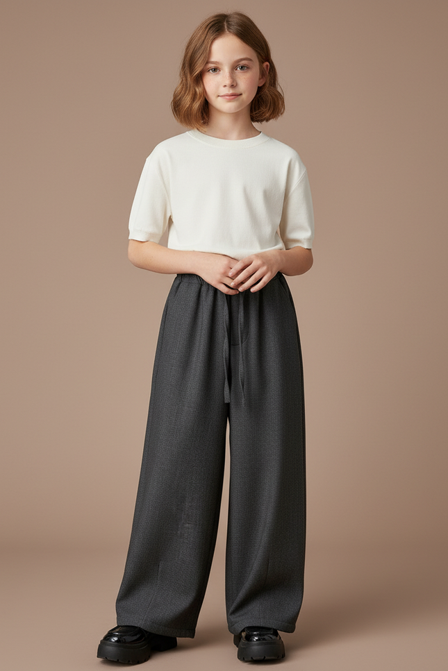 Pantalon Gris Ample Décontracté Enfant Large - Tweed