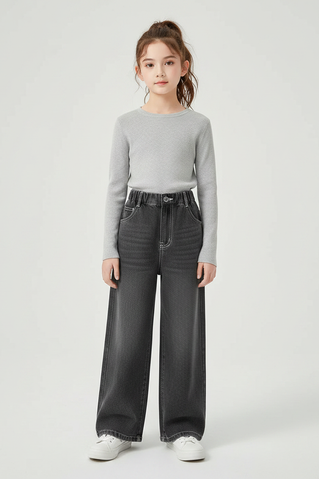 Pantalon Gris Ample Décontracté Large Fille - Jean