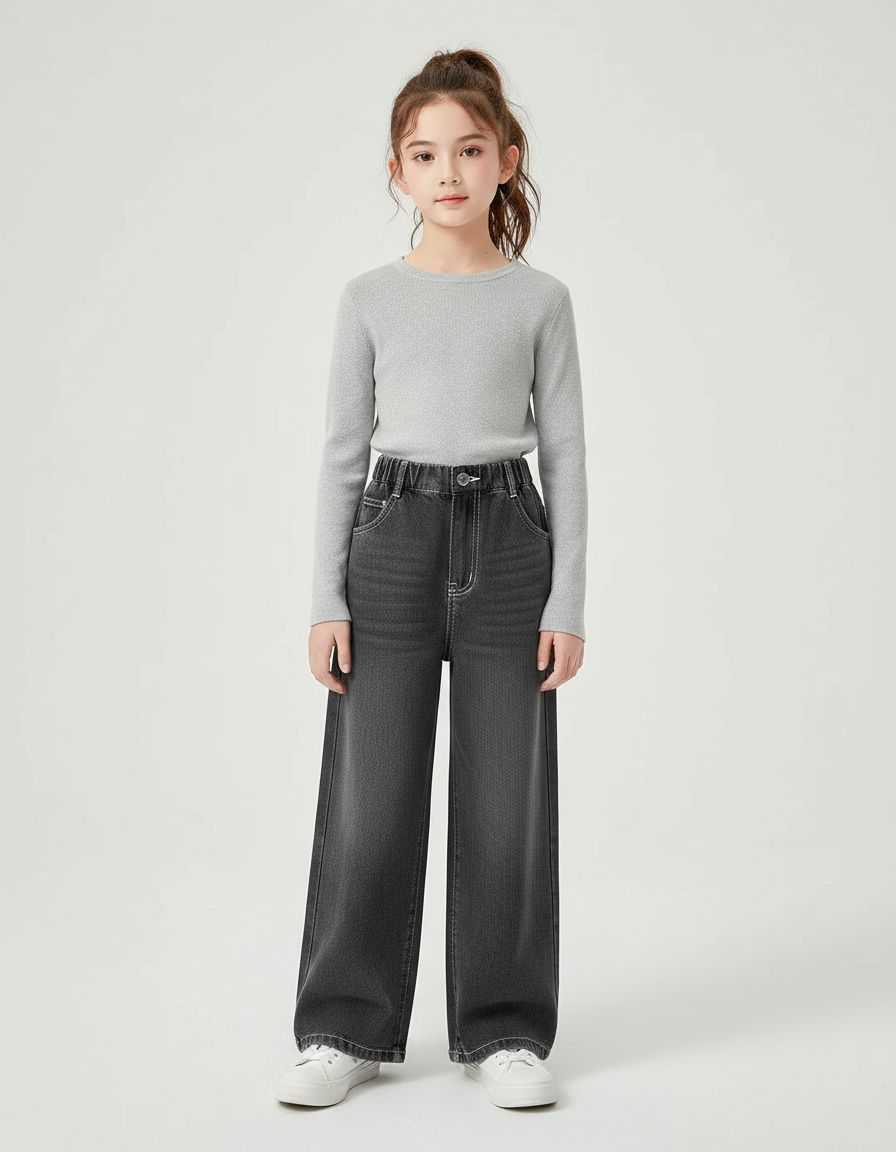 Pantalon Gris Ample Décontracté Large Fille - Jean