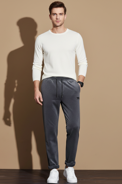 Pantalon Gris Molletonné Homme Décontracté Confortable