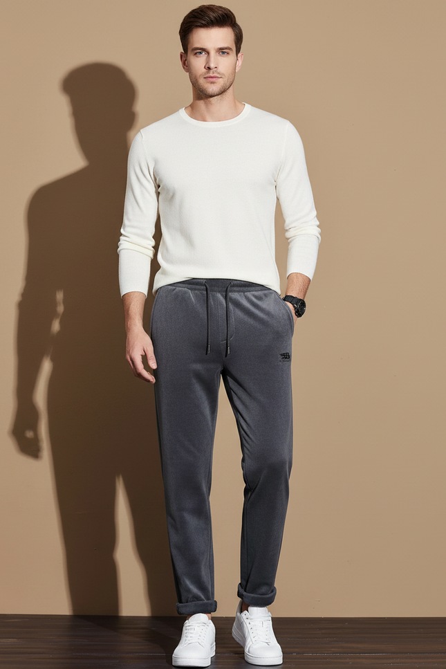 Pantalon Gris Molletonné Homme Décontracté Confortable