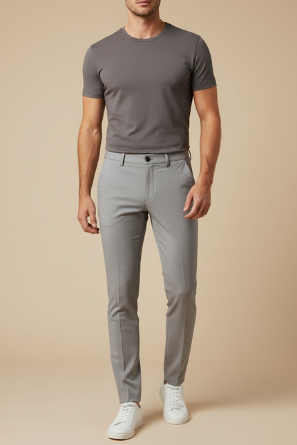 Pantalon Gris Slim Habillé Élégant Décontracté Homme - Gabardine