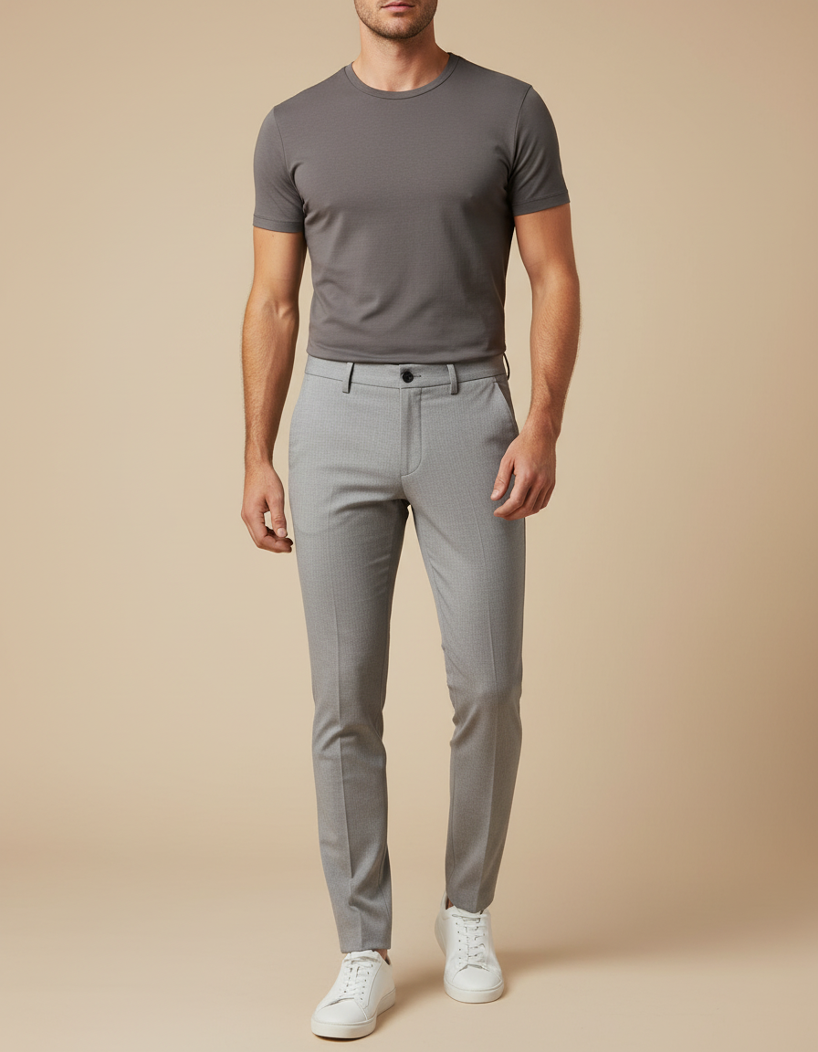 Pantalon Gris Slim Habillé Élégant Décontracté Homme - Gabardine