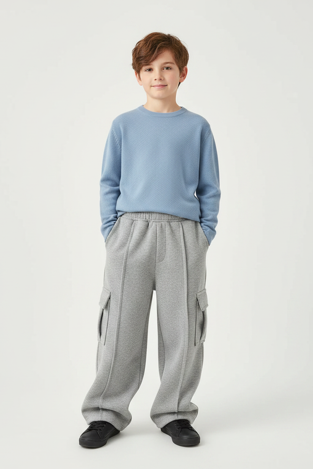 Pantalon Gris Cargo Ample Molletonné Enfant