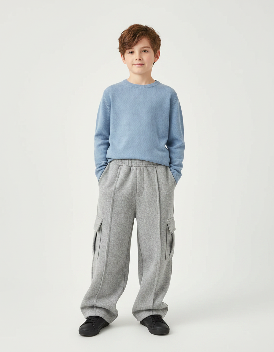 Pantalon Gris Cargo Ample Molletonné Enfant