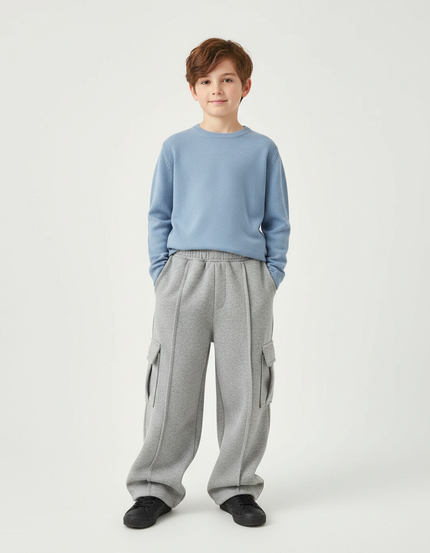 Pantalon Gris Cargo Ample Molletonné Enfant