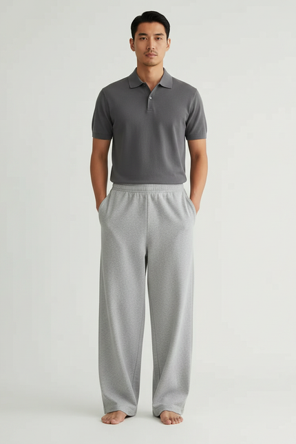 Pantalon Gris Ample Molletonné Confortable Décontracté Homme