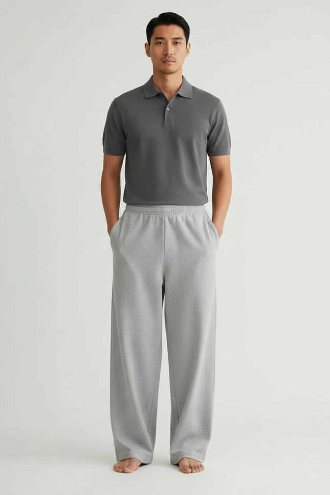 Pantalon Gris Ample Molletonné Confortable Décontracté Homme