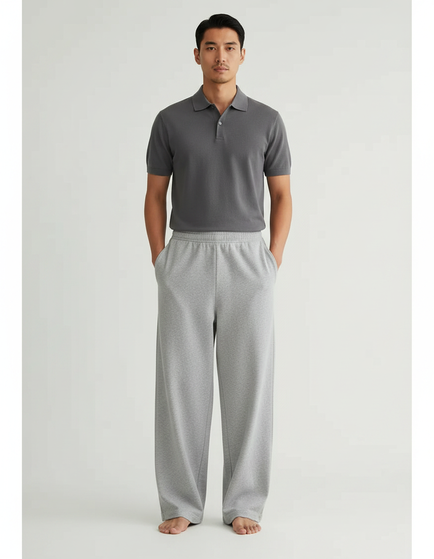 Pantalon Gris Ample Molletonné Confortable Décontracté Homme