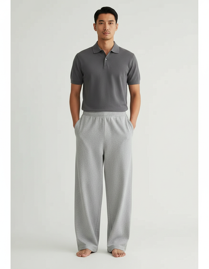 Pantalon Gris Ample Molletonné Confortable Décontracté Homme