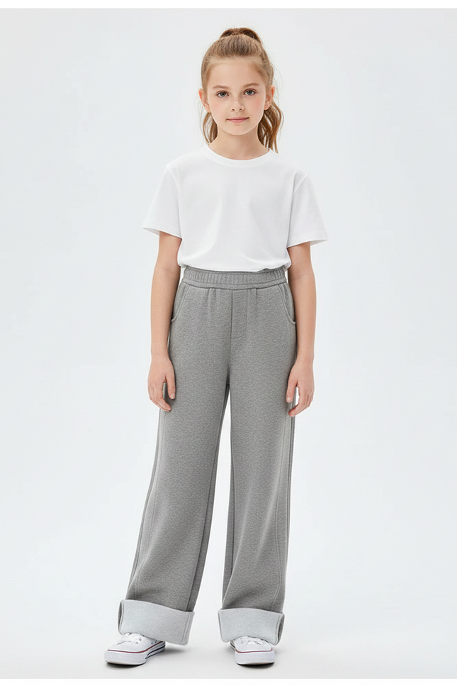 Pantalon Gris Molleton Ample Décontracté Fille