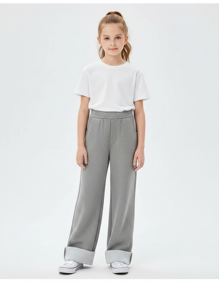 Pantalon Gris Molleton Ample Décontracté Fille