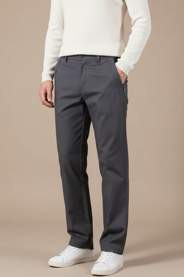 Pantalon Gris Droit Décontracté Coton Homme