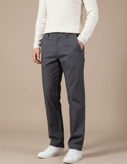 Pantalon Gris Droit Décontracté Coton Homme