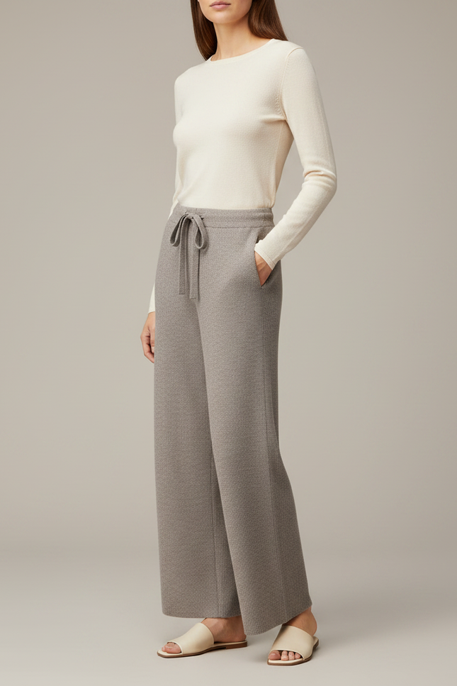 Pantalon Gris Laine Tricoté Ample Décontracté Femme