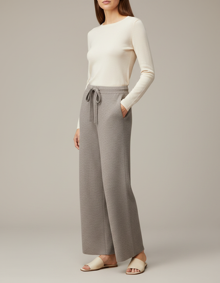 Pantalon Gris Laine Tricoté Ample Décontracté Femme