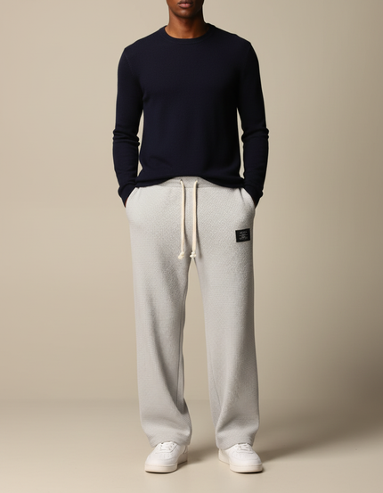 Pantalon Gris Gaufré Ample Décontracté À Lacets - Maille