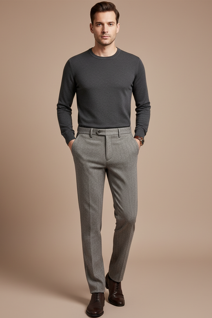 Pantalon Gris Laine Slim Habillé Motif Discret