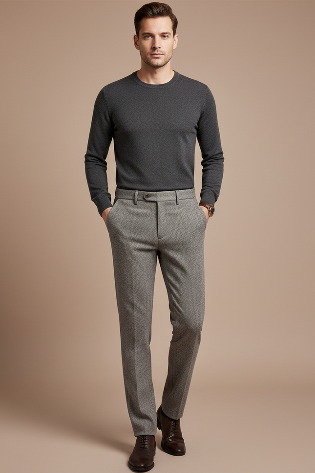 Pantalon Gris Laine Slim Habillé Motif Discret