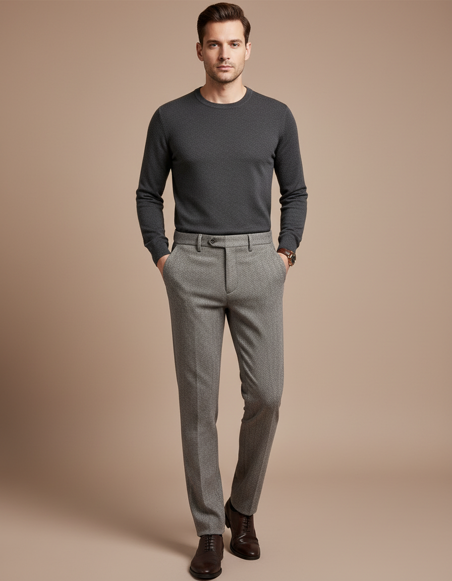 Pantalon Gris Laine Slim Habillé Motif Discret
