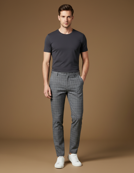 Pantalon Gris À Carreaux - Laine
