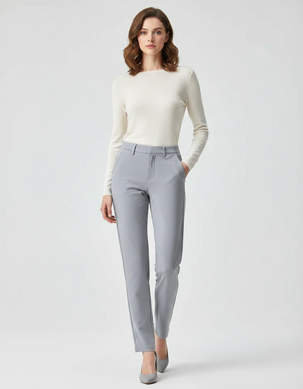 Pantalon Gris Femme Élégant Droit Ajusté Confortable - Polyester